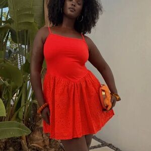 Never Fully Dressed Red Broderie Mini Lola Dress